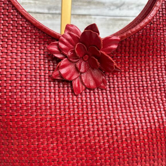 Paolo Masi Y2K Purse Hobo Bag Red Leather Woven Flower Boho Hippie Festival - Picture 2 of 16